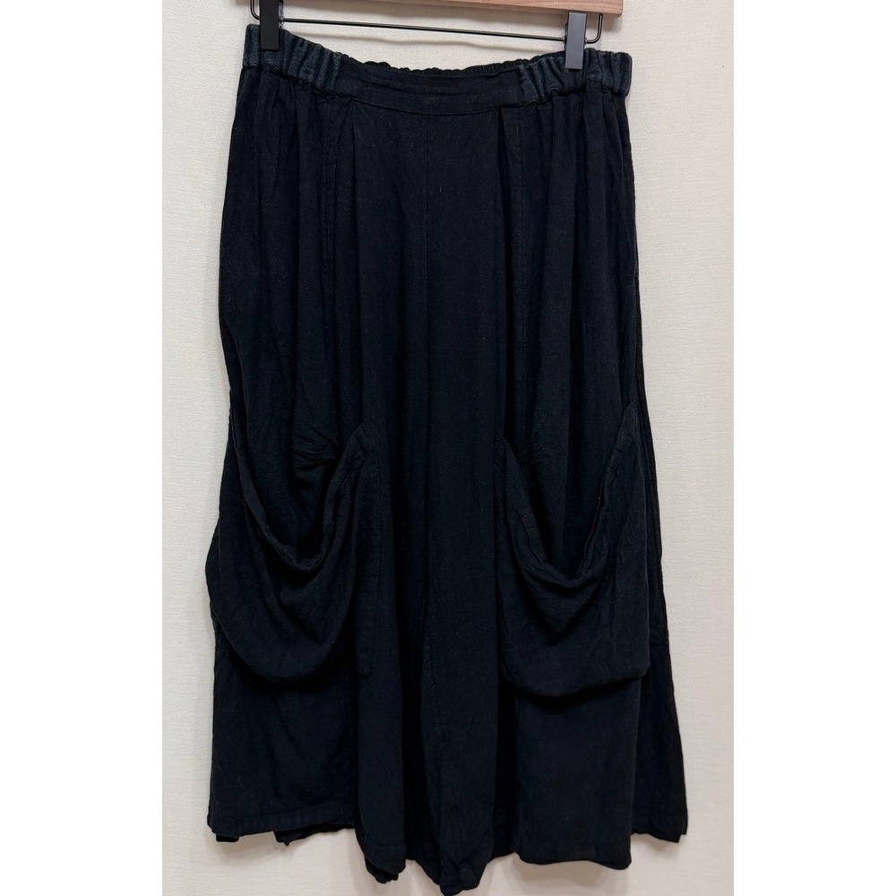 Free People Womens Pants Black Linen Blend Wide Leg Boho Culottes Pocket Small